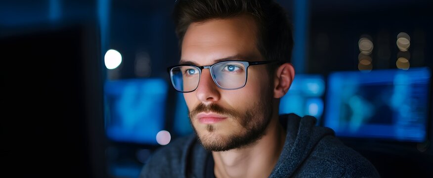 The features professionals analyzing cybersecurity threats reveal intense focus and urgent determination. - Powered by Adobe