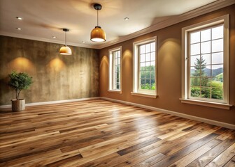 Obraz premium Cozy room with wooden floors and tan colored walls