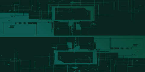 Abstract Geometric Composition with Teal and Dark Green Color Scheme.