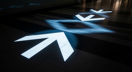 Illuminated Floor Arrows Displaying Directional Guidance And Futuristic Lighting Concepts