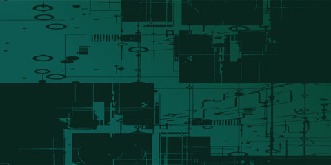 Abstract Dark Teal Geometric Composition with Circles and Lines.