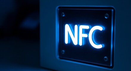Illuminated NFC Signage Showcasing Contactless Technology In Modern Digital Age