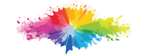 Holi vibrant radial color burst and paint splatter graphic design element banner
