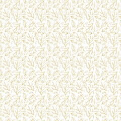 Delicate botanical pattern with light green leaves scattered on a white background in a seamless design