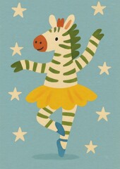 Naklejka premium Zebra ballerina stars whimsical illustration.