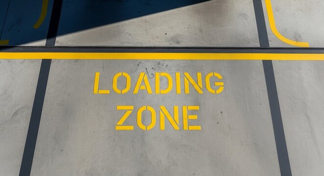 Industrial Ground Marking: Loading Zone Defined With Yellow Stenciled Text - Powered by Adobe