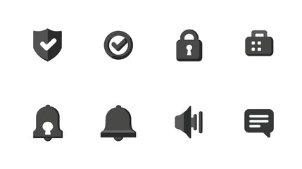 Modern UI/UX Web and App Interface Icons Set: Security, Lock, Verified, Notification, Message, Sound, Document Symbols
