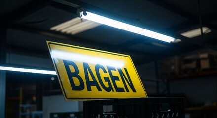 Illuminated Sign In Dark Industrial Space Pointing Toward A Specific Destination