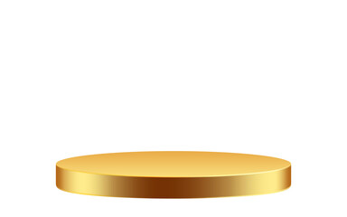 Realistic golden podium pedestal on transparent background, luxury product display elegant round stage with metallic gold finish, for premium branding, award showcases, cosmetics, jewelry and ads.

