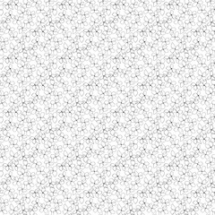 Seamless pattern of small outlined flowers and leaves scattered on a white background creating a dense texture