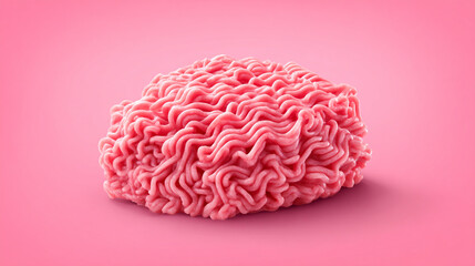 Close up shot of a pile of uncooked pink ramen noodles on a matching pink background surface