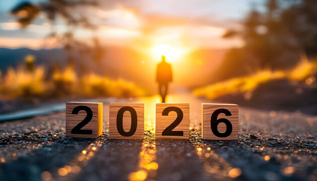 A businessman standing on a mountain peak at sunrise, looking toward a dramatic sky filled with clouds and glowing stars.