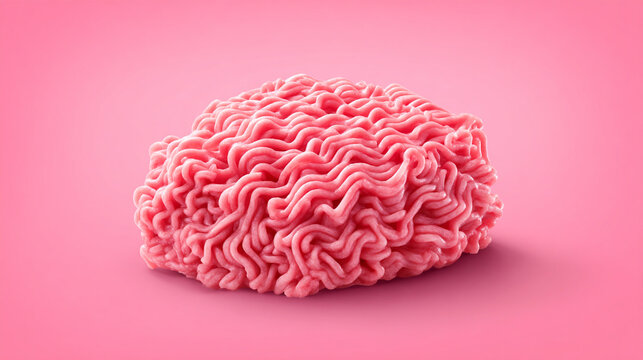 Close up shot of a pile of uncooked pink ramen noodles on a matching pink background surface