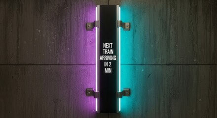 Illuminated Station Sign Announcing Upcoming Train Arrival In Two Minutes