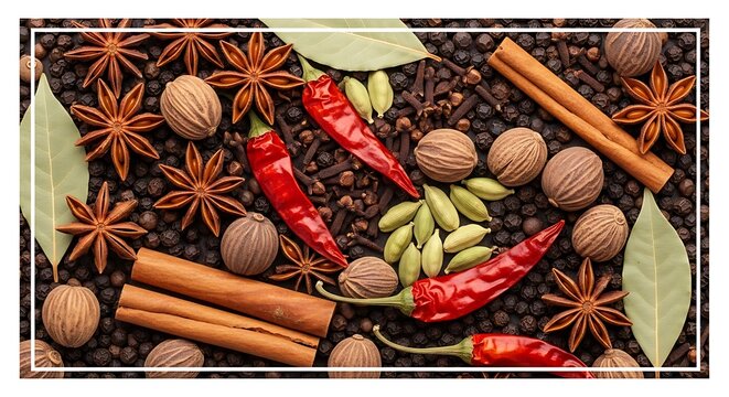 Aromatic spice blend with chili peppers cinnamon and star anise