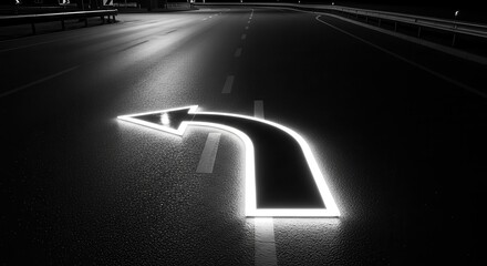 Illuminated Turn Signal on Dark Road as a Concept of Guidance and Direction