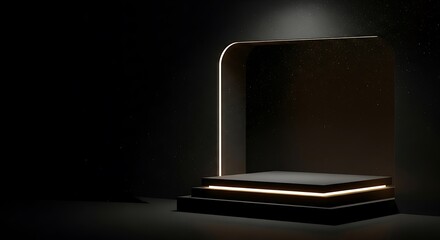 Modern illuminated display platform with a sleek curved light element