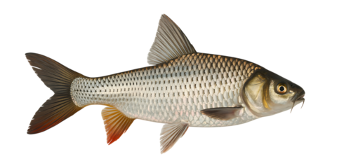 Close up of a silver barb fish isolated on a black background