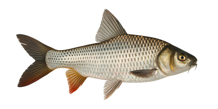 Close up of a silver barb fish isolated on a black background