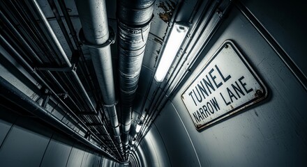 Industrial Underground Tunnel With Sign Suggesting Danger And Restricted Movement