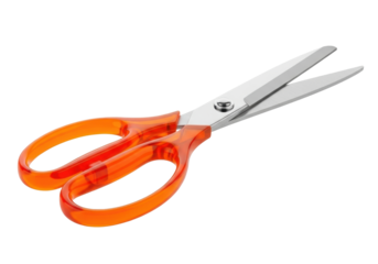 Isolated open orange scissors for office or home, school project, sharp precision tools