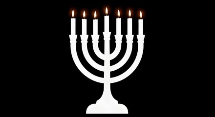 A minimalist white silhouette of a Hanukkah menorah on black, symbolizing tradition and the Festival of Lights.