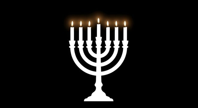 A minimalist white silhouette of a Hanukkah menorah on black, symbolizing tradition and the Festival of Lights.