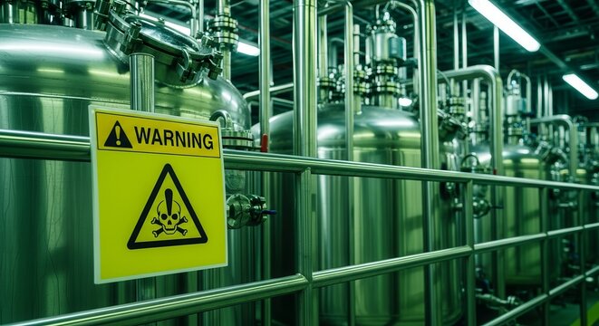 Industrial Warning Sign: Cautioning Against Hazardous Processes In A Manufacturing Plant Setting