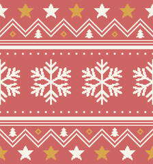 Christmas snowflakes pixel pattern with pine tree and star