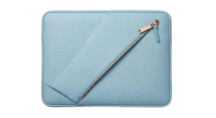 Isolated soft light blue laptop sleeve with zipper, premium protection accessory