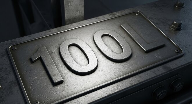 Industrial Emblem Featuring The Number One Hundred, Metallic And Detailed - Powered by Adobe