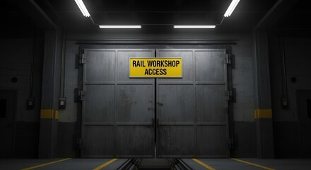 Industrial Gateway With Rail Workshop Access Sign Illustrating Structure Entrance