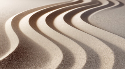 Abstract minimalist ripples on smooth sand forming gentle curved wave lines.