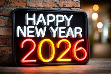 Happy new year 2026 neon sign celebration