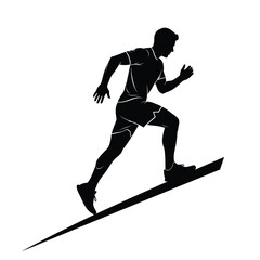 Silhouette of a man running uphill, symbolizing effort, fitness, and achieving goals. isolated graphic. isolated on white background, Vector, illustration