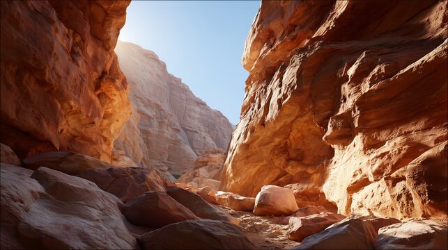 Stunning canyon view with sunlight illuminating rocky formations at midday