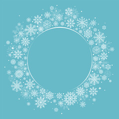Winter round blank frame wreath background with snowflakes. Vector illustration