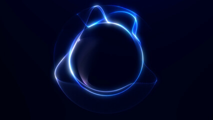 Bright futuristic blue orb with smooth glowing gradient edges and flowing light curves. Abstract digital energy design on a deep dark background.