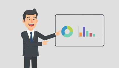 Successful Business Presentation Man Presenting Data Charts With Enthusiasm and Confidence