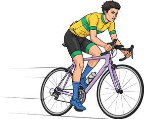 Obraz premium Cyclist riding, sportswear, road bike, speed motion, athletic man, fitness, outdoor activity, racing, training, healthy lifestyle, cycling gear, helmetless rider,sport illustration