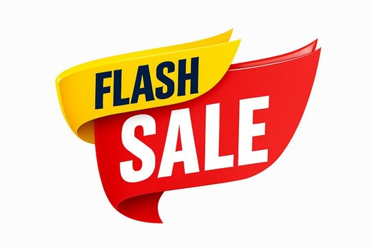 Bright red and yellow ribbon banner announcing a limited time flash sale with bold white lettering - Powered by Adobe