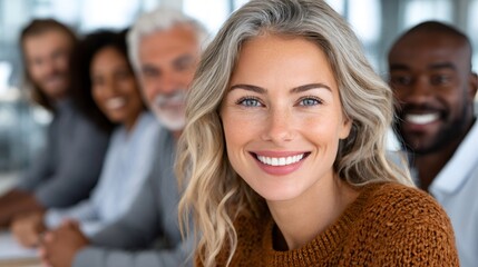 Diverse business team smiling during office meeting
