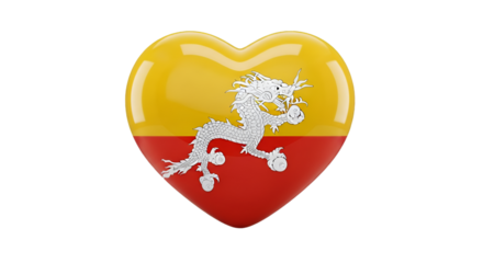 Bhutanese Heart: A vibrant heart symbol representing the Bhutan flag, its colors and emblem, expressing love for the nation. 