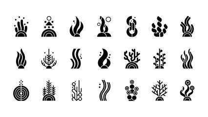 Collection of Stylized Seaweed and Aquatic Plants in Minimalist Black and White Design