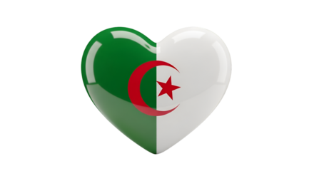 Algerian Heart: A symbolic heart divided, one side proudly displays the green and white hues of the nation's flag. The other side is a testament to national pride, patriotism, and love.