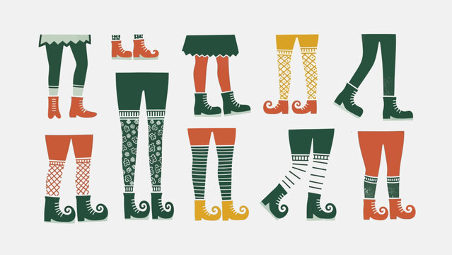 Festive Elf Legs and Shoes Pattern Illustration for Christmas Designs