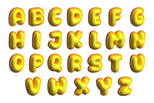 3D Glossy Yellow Inflatable Alphabet Set A to Z with Orange Outline