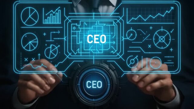 CEO concept business leadership with futuristic digital dashboard technology for executive corporate management data analysis driving innovation and strategic business success