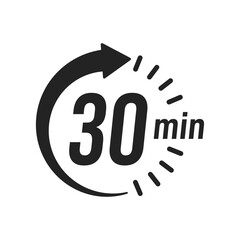 30 minute Timer, clock, stopwatch isolated icons. Countdown timer symbol. Label cooking time. Minute timer, Time measure, Chronometer, Alarm, Kitchen timer, label, sticker, stamp. Vector illustration