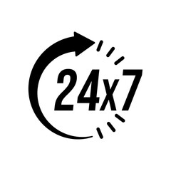 24 7 Service Support open, 24 hours a day, 7 days a week icon set. Tech supporting symbol. Timetable, time, hours signs. Delivery, shopping symbol. Vector illustration